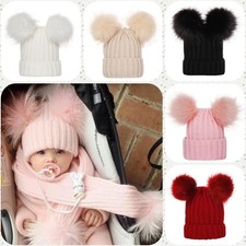 New Baby Double Fur Pure Pom Pom Winter Hat Girl Boy Hats Balls Beanie Warm Cap