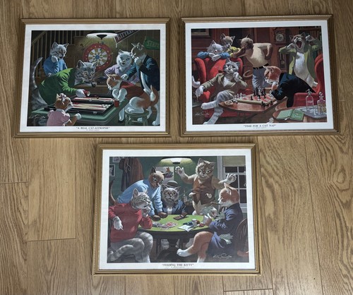 Set framed cats gambling - set, 3