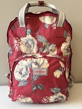 Cath Kidston Vintage Red Floral oil cloth Backpack + laptop section EXCELLENT 
