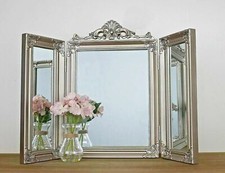 Dressing Table Mirror Antique Silver Shabby Chic Trifold Free Standing Vanity