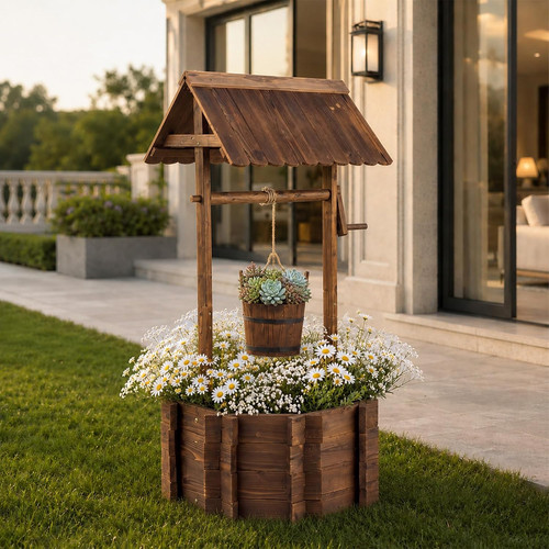 Wooden wishing well outdoor - wooden,