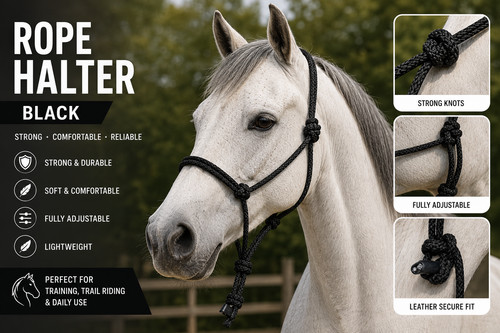 Horse rope halter - rope, adjustable