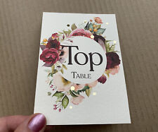 Burgundy peony TABLE NUMBERS blush pink rose flowers card rustic wedding foliage