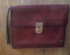 Vintage Mens/Womens Leather Wrist Bag Clutch Organiser Travel Pouch Red