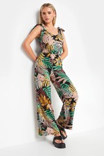 PixieGirl Petite Women's Tropical Print Wide Leg Jumpsuit