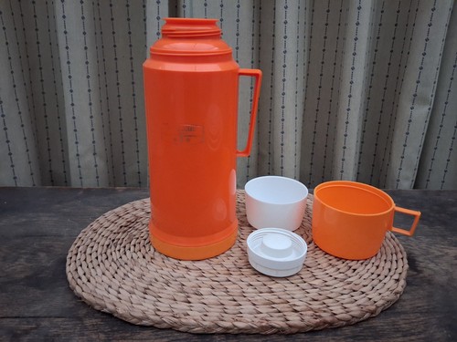 Vintage thermos flask orange - vintage,