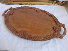 Vintage Bavarian Intricate Carved Wooden Serving Display Tray - Twin Handles