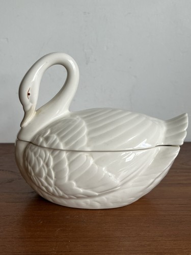 White pottery swan lidded - pottery,