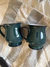 2  Green Denby Greenwich Craftsman Footed  Beakers Mugs Only Lightly Used