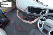 ECO LEATHER FLOOR MATS - BLACK / RED FIT DAF  XG , XG+ [ FOLDING PASSENGER SEAT]