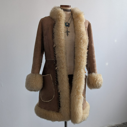Vintage brown suede fur coat - brown,