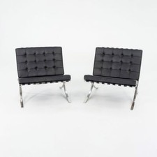1960s Pair of Mies van der Rohe Knoll Barcelona Lounge Chairs w/ Stainless Steel