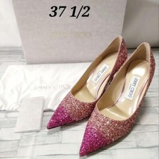 Jimmy Choo Pumps Heel Glitter pink high heels pointed toe EU37.5 US7 Japan F/S