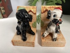 Pair Vintage Spaniel Dog Bookends Pottery 1940s/50s Marked Foreign 9.5cm High