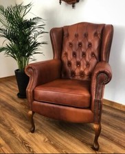 Luxurious Chesterfield Wingback Chair - Genuine Leather, Handmade