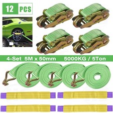 Recovery Ratchet Car Vehicle 4 Set 5 Ton 50mm x 5m Hi-Vis Tie Down Wheel Straps