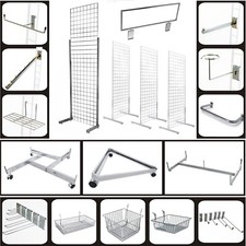 NEW GRID MESH PANEL! MESH HOOK ARMS BASKET ACCESSORY GONDOLA IN CHROME/BLACK