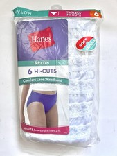 HANES NYLON TAGLESS HI CUT LACE WAIST COTTON LINER 6 PACK WOMEN'S SIZE 6