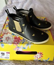 Joules Rainwell Ankle Wellies Black/Gold Bee,  Size 6 BNWT