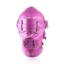Pink Fetish Mask Unisex - Adult Gimp Mask Head Hood Restraint & Mouth Gag 