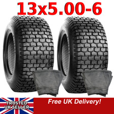 Two 13x5.00-6 Tyre & Inner Tube Set X2 Replacement Grass & Turf Tyres For Mowers