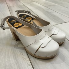 Sweedish Hasbeen’s Toffel Peep Toe White Heeled Clog Leather Uk 5 / 38