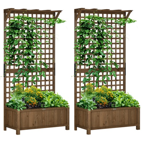 2pc brown wooden - wooden, trellis