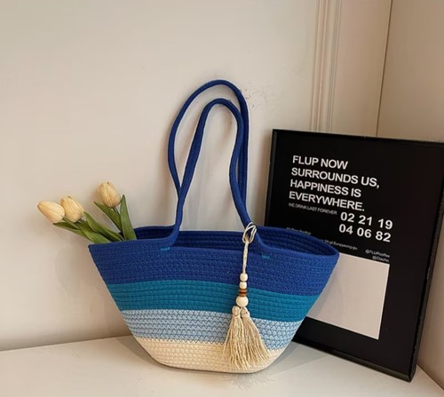 Rattan bag ombre blue - rattan,