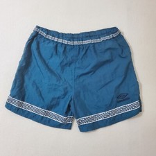 Vintage 90s Umbro Football Diamond Striped Teal Shorts Mens Size Large