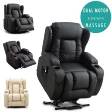 CAESAR DUAL MOTOR RISER RECLINER LEATHER MOBILITY ARMCHAIR MASSAGE HEATED CHAIR