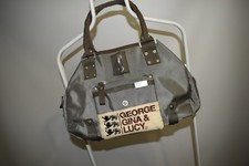George Gina & Lucy Bag Habits Nylon Satchel Tote Gray Logo Patch Top Zip