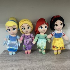 4 DISNEY PRINCESS DOLLS  Rupunzel Ariel Snow white, Cinderella soft toy plush 9”