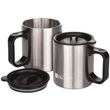 Valiant Insulated Camping Mug Twin Pack with Lids - Stainless Steel - 400ml