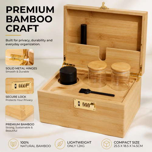 Bamboo stash box lockable - box,