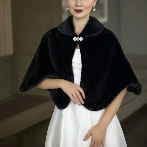 Black faux fur - black, shawl