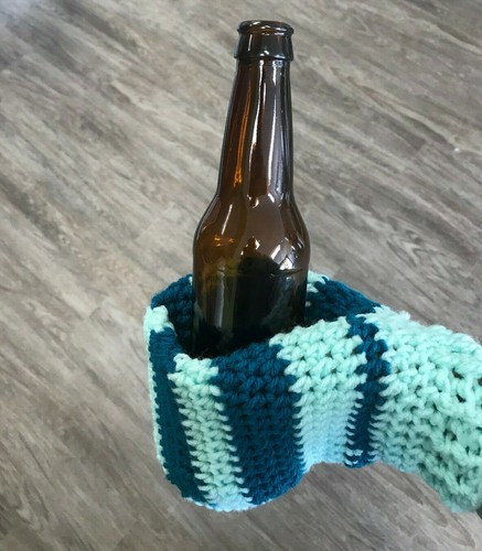 Hand made knit drink coozie - drink,