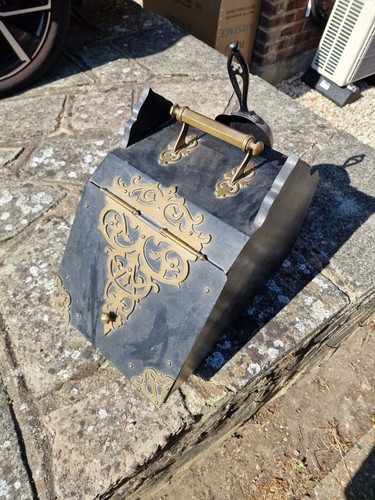 Antique brass coal box - antique,