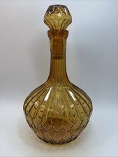 Vintage Empoli Diamond Point Genie Bottle Decanter Amber Made In Italy 13”
