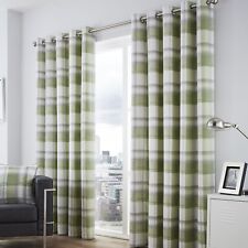 Check Green Lined Eyelet Ring Top Curtains 100% Cotton Balmoral