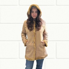 Vintage Beige Button Up Faux Fur Trimmed Afghan Jacket Women’s Medium