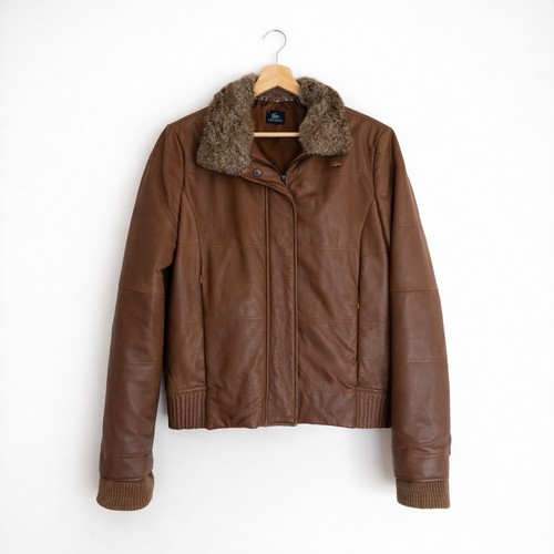 Lacoste brown leather jacket - leather,