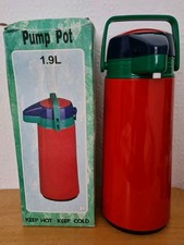 Vintage Pump Pot - Pump Flask 1.9L  Unused Red, Green & Blue . Hot Or Cold.