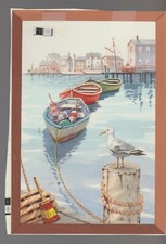 FATHERS DAY Fishing Village w/ Row Boats 5x7.25" Greeting Card Art #nn