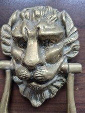 Vintage Antique Regal Brass LION HEAD DOOR KNOCKER  STRIKER and Door Knob Set