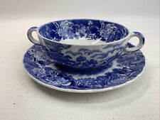 Enoch Woods Enoch Woods ENGLISH SCENERY Handled Soup Bowls & Saucers Blue
