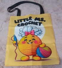 Little Ms Crochet Tote Bag Yellow Long Black Handles 40 X 35cm