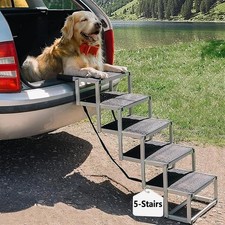 UPGRADED Foldable Dog Car Ramp | 5-Step Aluminum Stairs, Medium to Large NEW