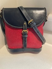 Vintage Mulberry Red scotchgrain + navy leather shoulder crossbody dispatch bag