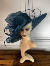 Cappelli Condici Teal Sinamay Wedding Mother Bride Guest Races Party Event Hat