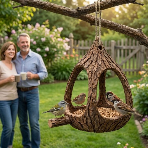 Tree stump shape hanging bird - stump,